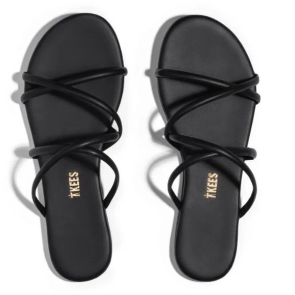 Tkees Sloan Women's Black leather flat Strappy Sandals size 9 - Picture 2 of 8